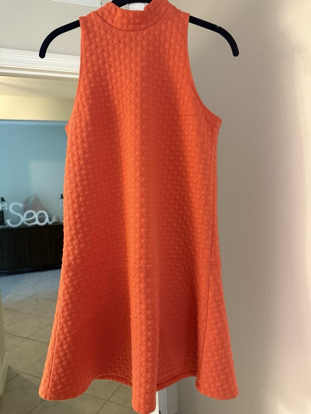 Abercrombie & Fitch Orange Knit Geometric A-Line Dress Mock Neck Zip Front S